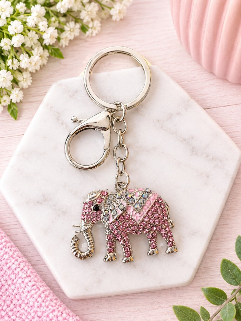Chloe Pink Crystal Elephant Keychain Charm